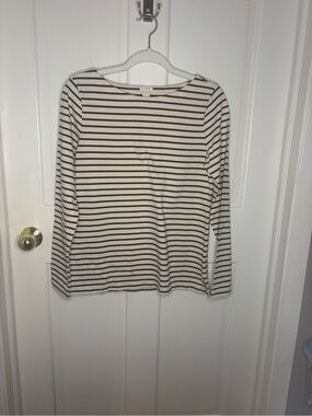 J.Crew Striped Long-Sleeve Boatneck Top - Navy and White size S